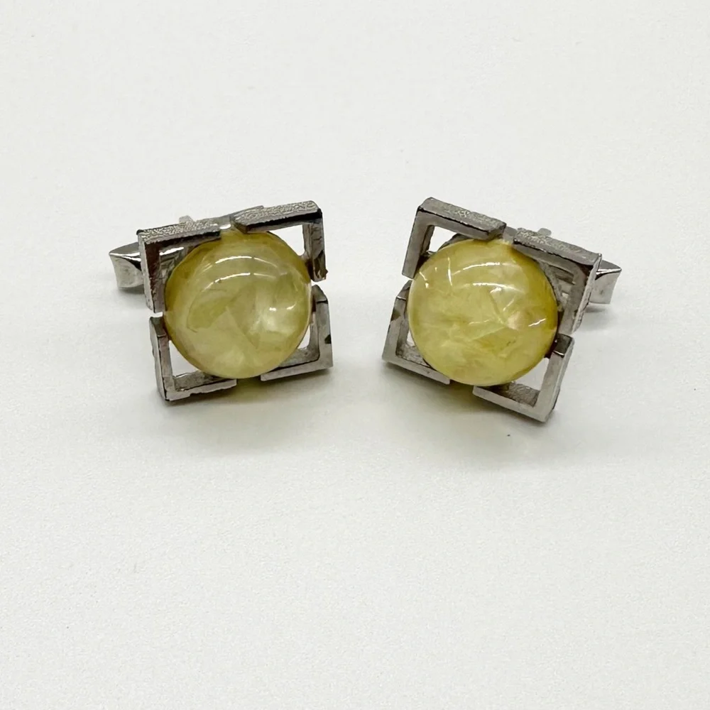 Vintage Swank Australian Opal Half Globe Silver Tone Cufflinks